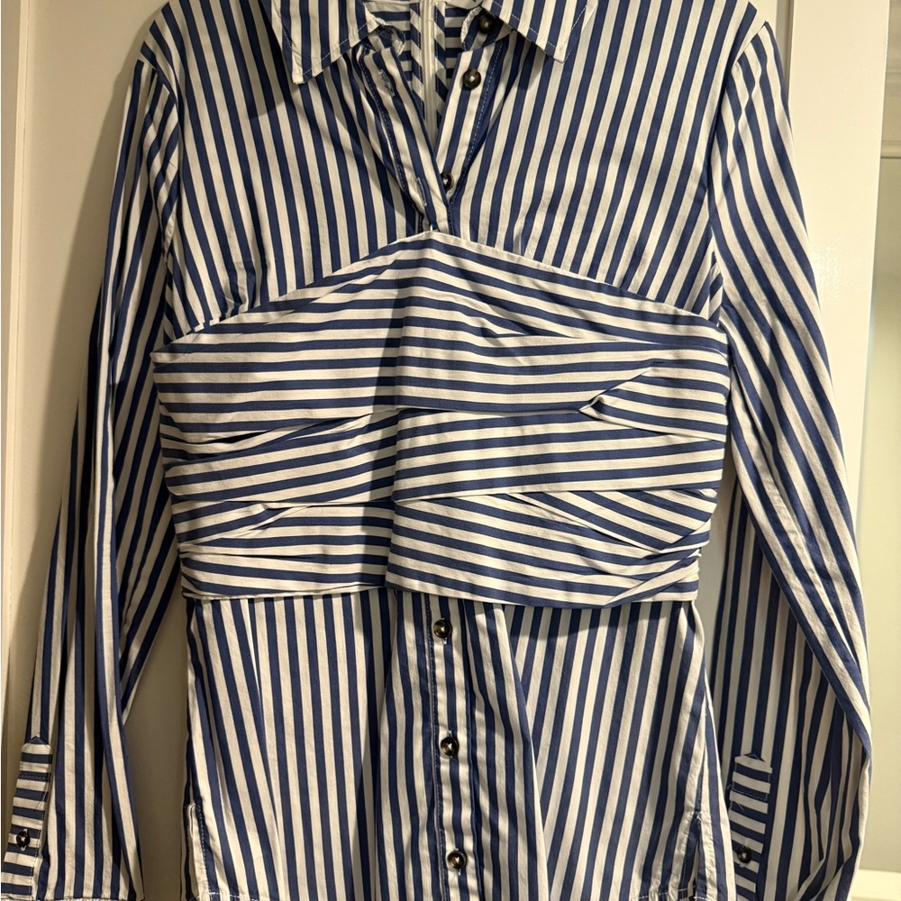 Veronica Beard Blue and White Striped Button Down Shirt
